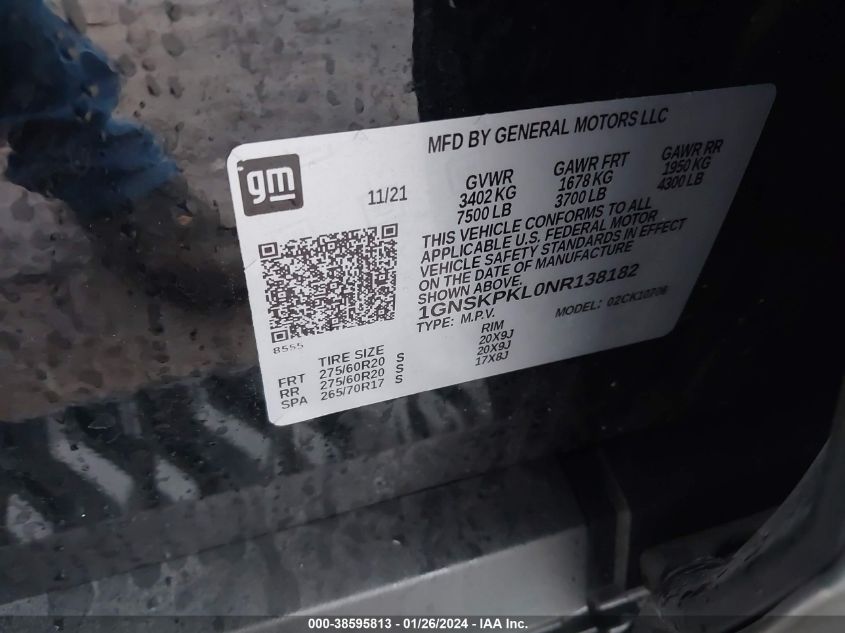 2022 CHEVROLET TAHOE K1500 Z71 - 1GNSKPKL0NR138182