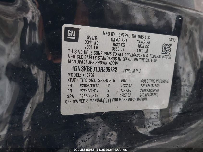 2013 CHEVROLET TAHOE K1500 LT - 1GNSKBE01DR305782