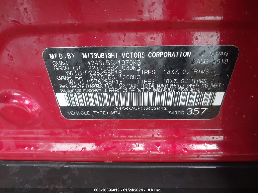 2020 MITSUBISHI OUTLANDER SPORT 2.0 SE AWC - JA4AR3AU5LU003643