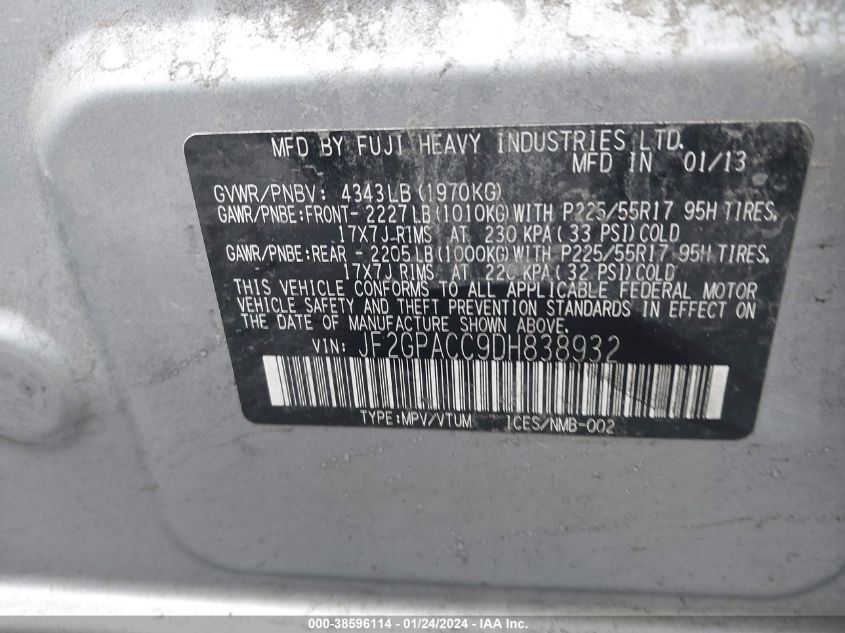 2013 SUBARU XV CROSSTREK 2.0 PREMIUM - JF2GPACC9DH838932