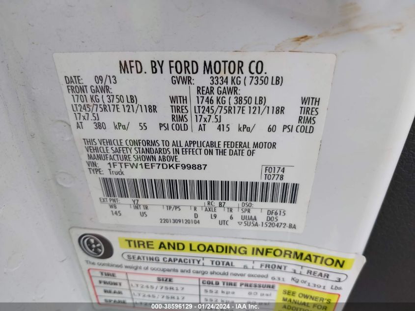 2013 FORD F-150 XLT - 1FTFW1EF7DKF99887