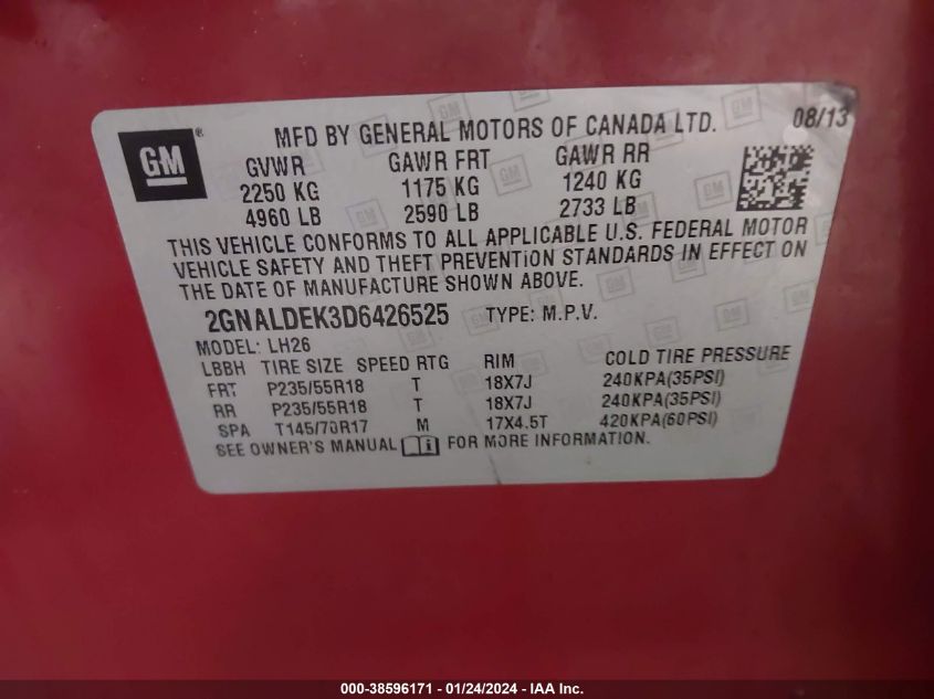 2013 CHEVROLET EQUINOX 1LT - 2GNALDEK3D6426525