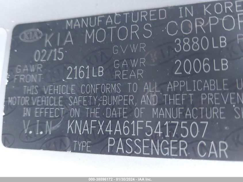 2015 KIA FORTE LX - KNAFX4A61F5417507