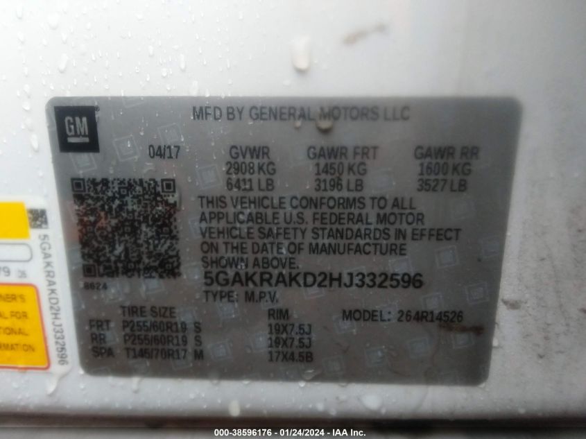 2017 BUICK ENCLAVE - 5GAKRAKD2HJ332596