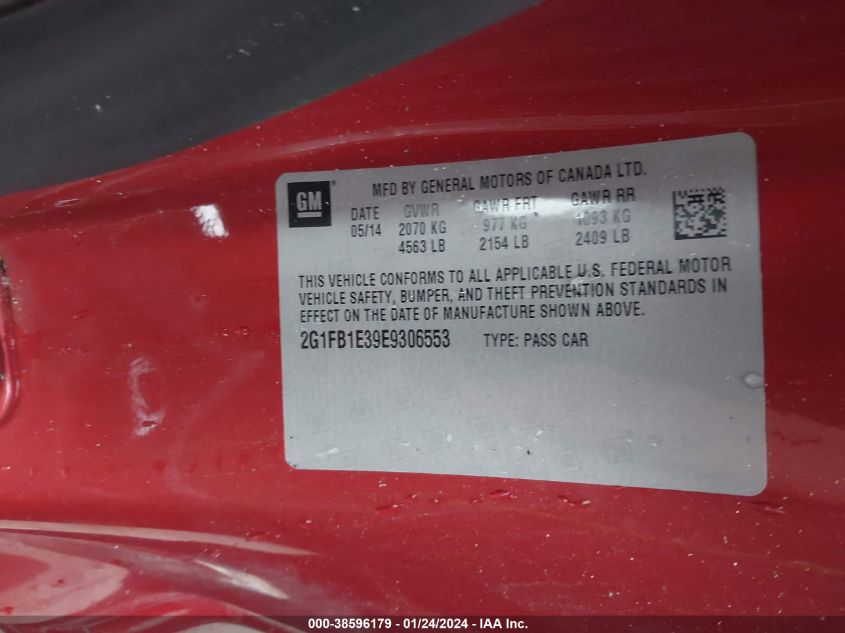 2014 CHEVROLET CAMARO LT - 2G1FB1E39E9306553