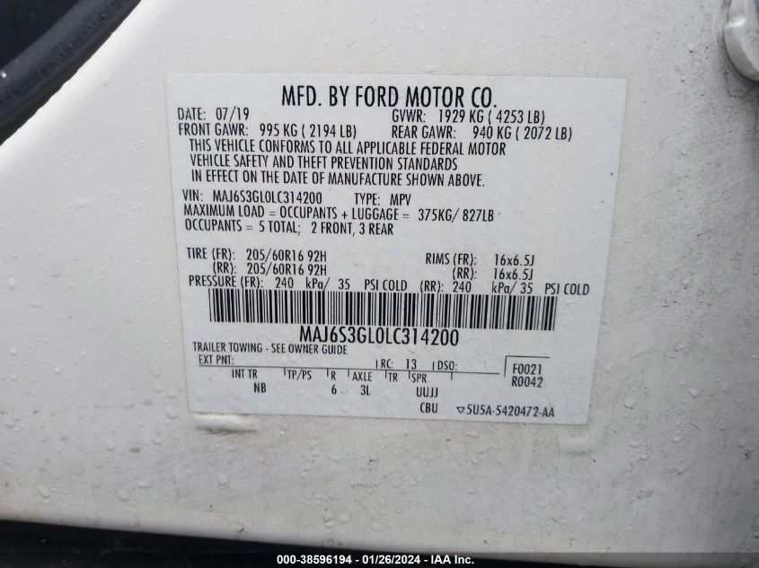 2020 FORD ECOSPORT SE - MAJ6S3GL0LC314200