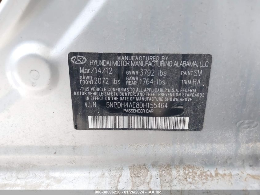 2013 HYUNDAI ELANTRA GLS/LIMITED - 5NPDH4AE8DH155464
