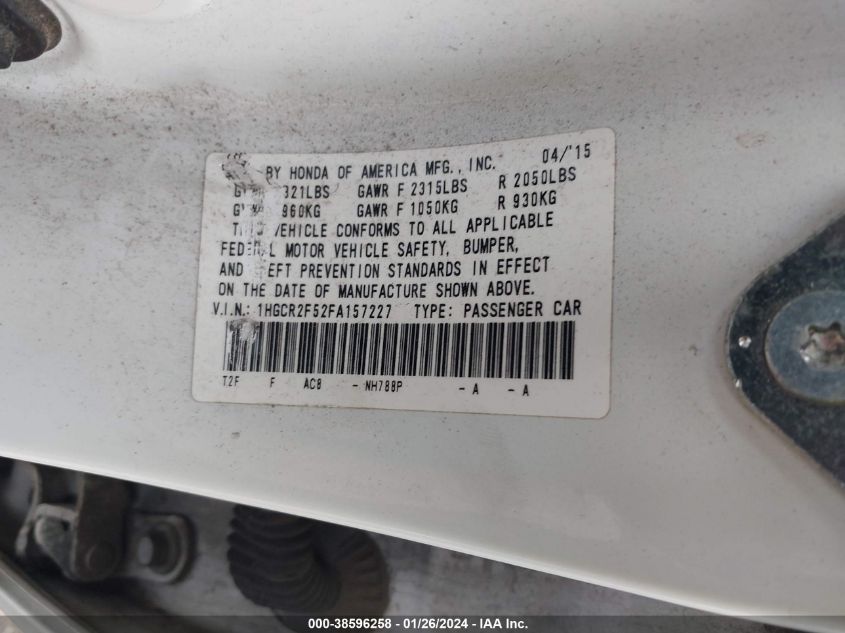 2015 HONDA ACCORD SPORT - 1HGCR2F52FA157227