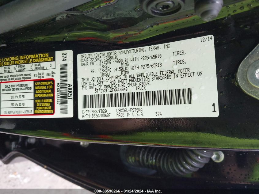 2015 TOYOTA TUNDRA CREWMAX SR5/TRD PRO - 5TFDY5F12FX440048