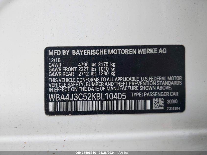 2019 BMW 430I GRAN COUPE XDRIVE - WBA4J3C52KBL10405