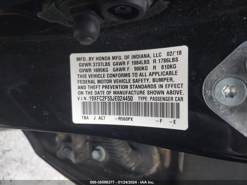 VIN 19XFC2F55JE024450 2018 HONDA CIVIC LX