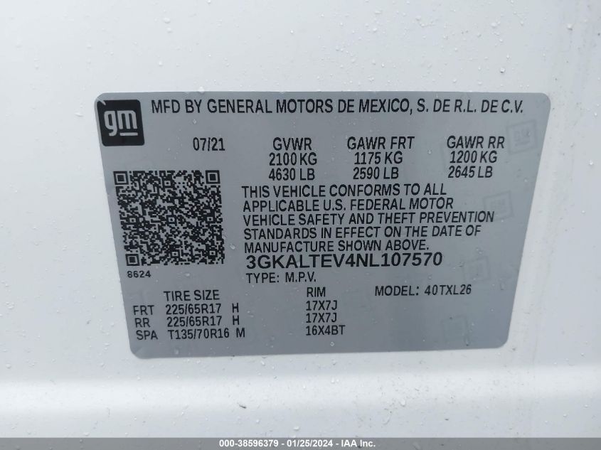 2022 GMC TERRAIN SLE - 3GKALTEV4NL107570