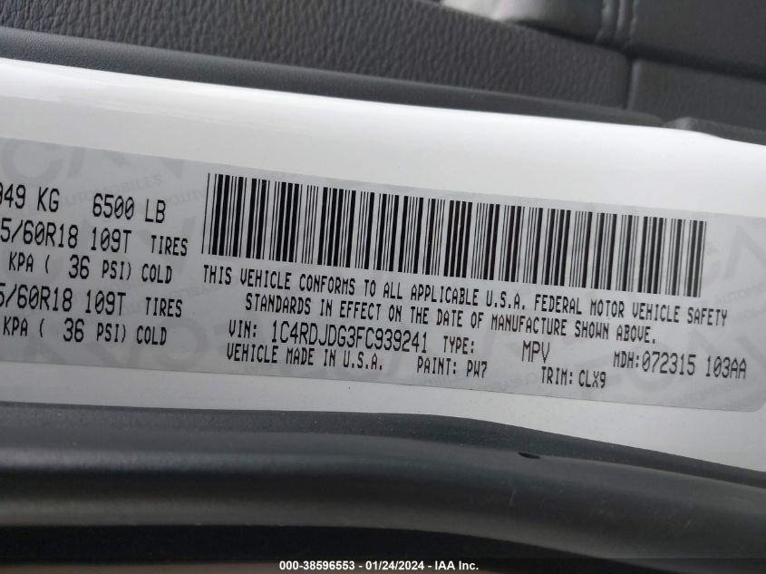 2015 DODGE DURANGO LIMITED - 1C4RDJDG3FC939241
