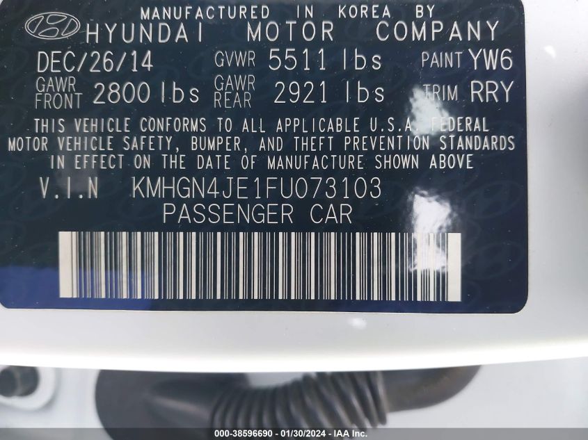 2015 HYUNDAI GENESIS 3.8 - KMHGN4JE1FU073103