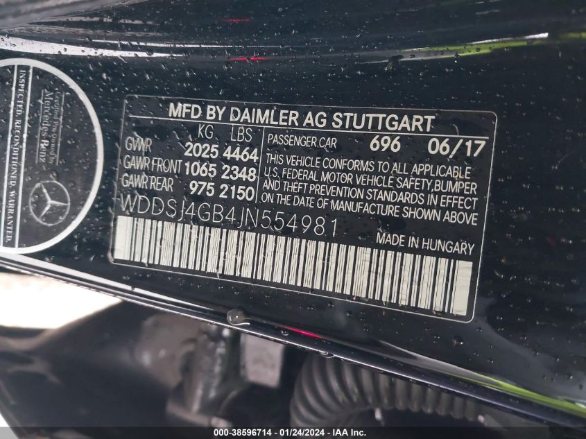 2018 MERCEDES-BENZ CLA 250 250 4MATIC - WDDSJ4GB4JN554981