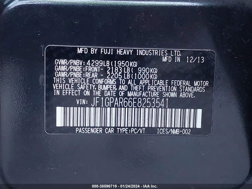 2014 SUBARU IMPREZA 2.0I SPORT LIMITED - JF1GPAR66E8253541