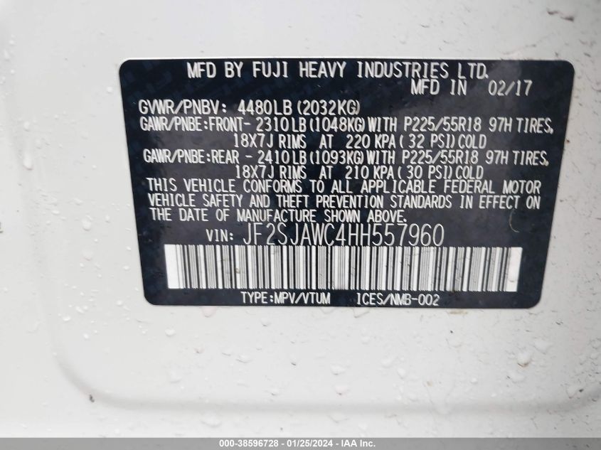 2017 SUBARU FORESTER 2.5I TOURING - JF2SJAWC4HH557960