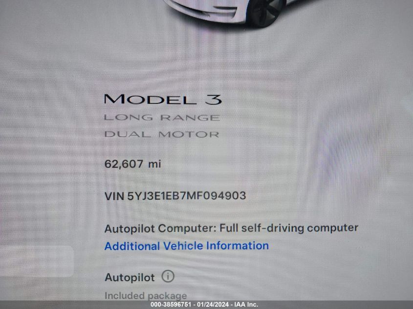 2021 TESLA MODEL 3 LONG RANGE DUAL MOTOR ALL-WHEEL DRIVE - 5YJ3E1EB7MF094903