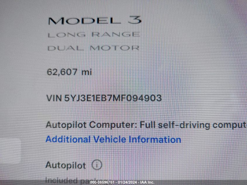 2021 TESLA MODEL 3 LONG RANGE DUAL MOTOR ALL-WHEEL DRIVE - 5YJ3E1EB7MF094903