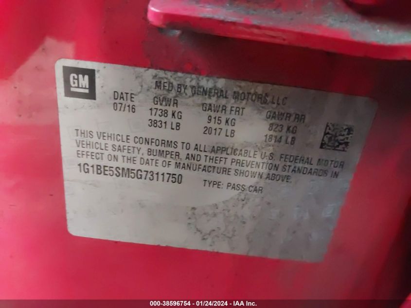 2016 CHEVROLET CRUZE LT - 1G1BE5SM5G7311750