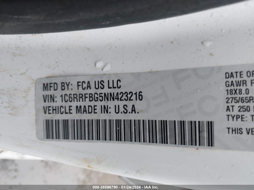 2022 RAM 1500 BIG HORN/LONE STAR - 1C6RRFBG5NN423216
