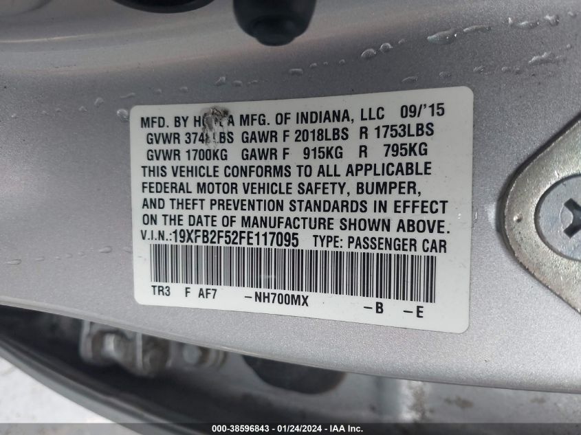 2015 HONDA CIVIC LX - 19XFB2F52FE117095