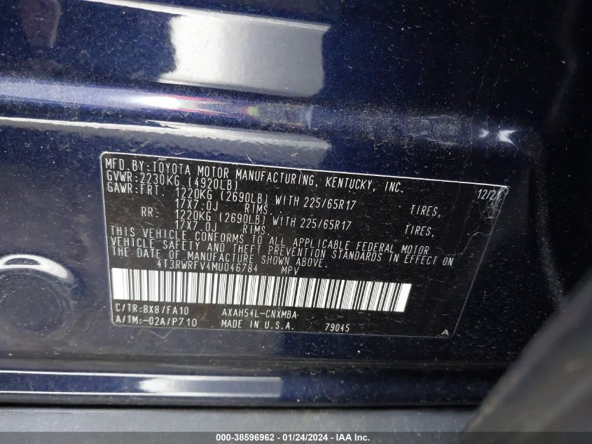 2021 TOYOTA RAV4 XLE HYBRID - 4T3RWRFV4MU046784