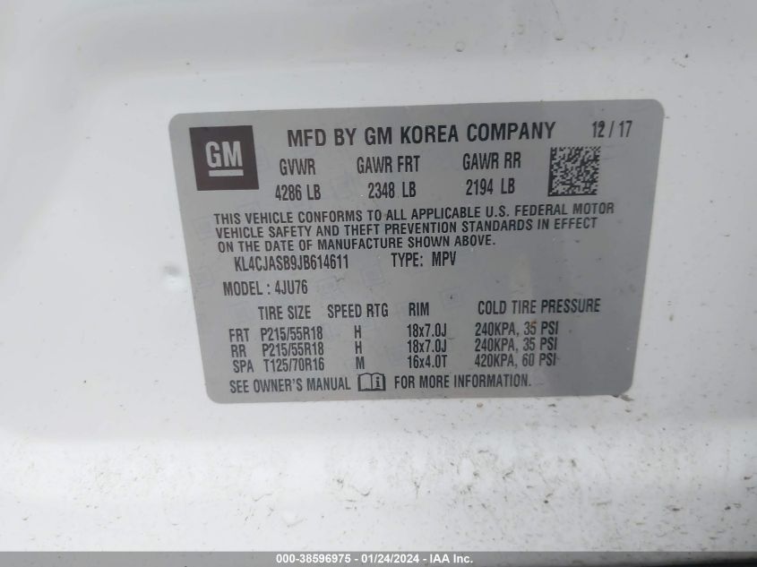 2018 BUICK ENCORE PREFERRED - KL4CJASB9JB614611