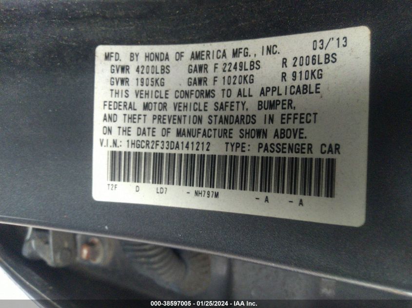 2013 HONDA ACCORD LX - 1HGCR2F33DA141212