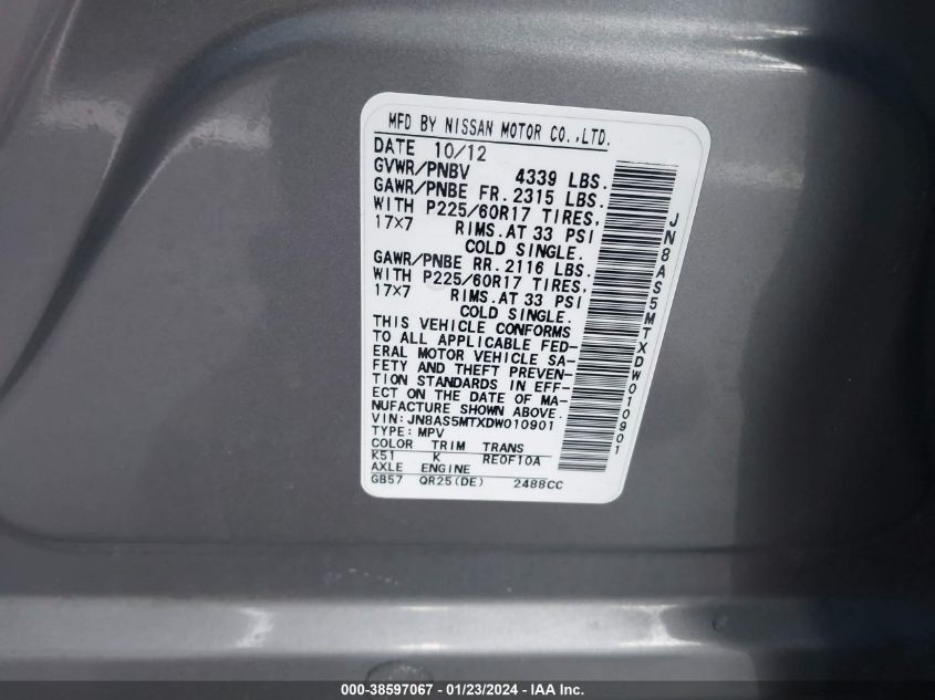 2013 NISSAN ROGUE SV - JN8AS5MTXDW010901