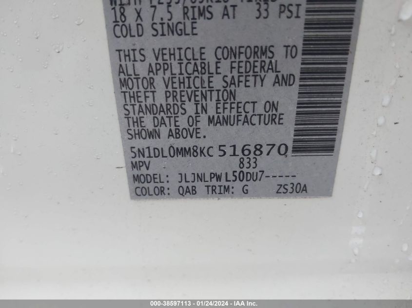 2019 INFINITI QX60 PURE - 5N1DL0MM8KC516870