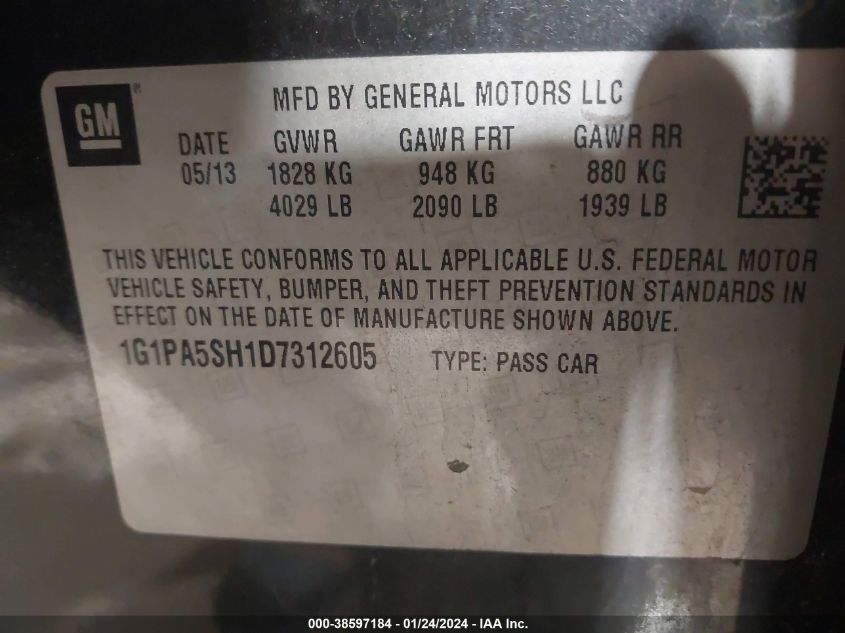 2013 CHEVROLET CRUZE LS AUTO - 1G1PA5SH1D7312605