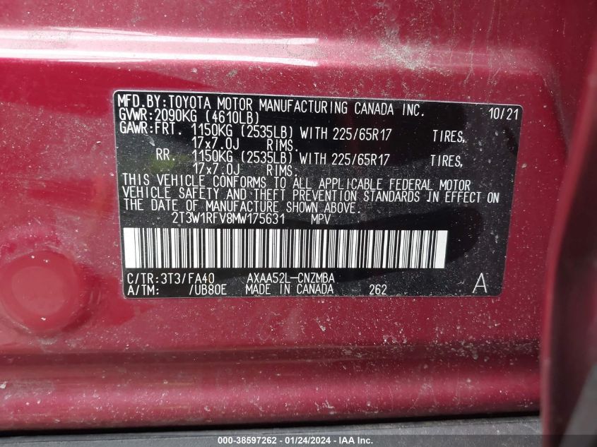 2021 TOYOTA RAV4 XLE - 2T3W1RFV8MW175631