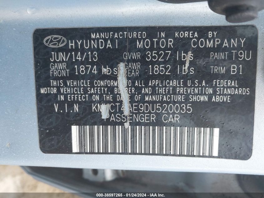 2013 HYUNDAI ACCENT GLS - KMHCT4AE9DU520035