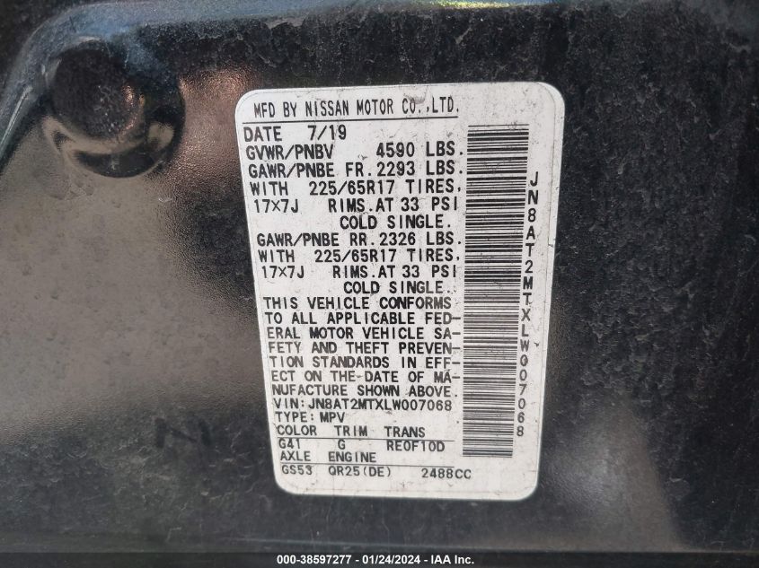 2020 NISSAN ROGUE S/SV - JN8AT2MTXLW007068
