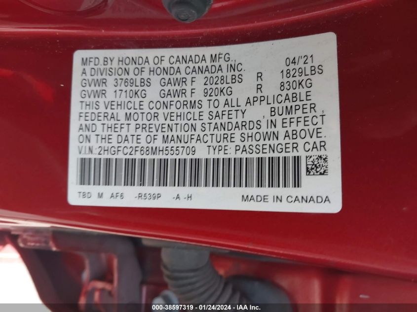 2021 HONDA CIVIC LX - 2HGFC2F68MH555709