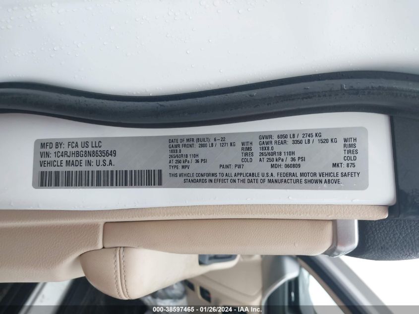 2022 JEEP GRAND CHEROKEE LIMITED - 1C4RJHBG8N8635649