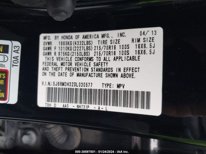 2013 HONDA CR-V LX - 5J6RM3H32DL030577
