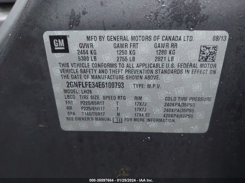 2014 CHEVROLET EQUINOX LT - 2GNFLFE34E6100793