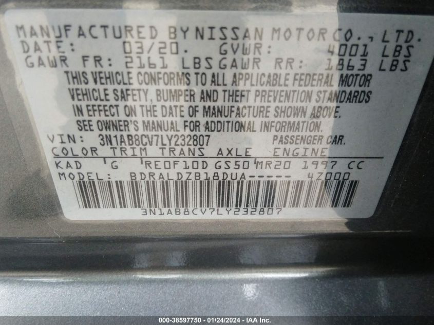 2020 NISSAN SENTRA SV - 3N1AB8CV7LY232807