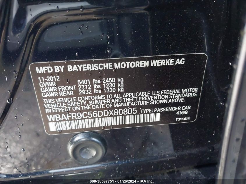 2013 BMW 550I - WBAFR9C56DDX80805