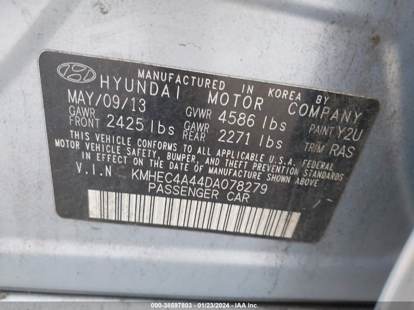 2013 HYUNDAI SONATA HYBRID - KMHEC4A44DA078279