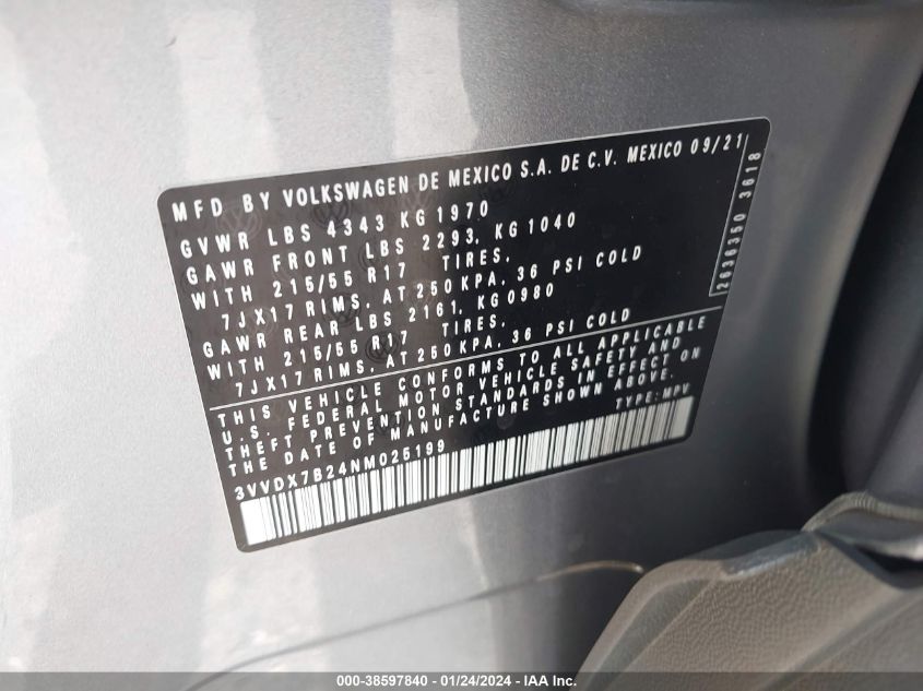 2022 VOLKSWAGEN TAOS 1.5T S - 3VVDX7B24NM025199