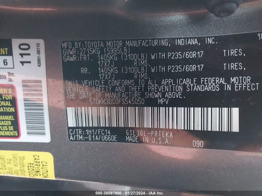 2015 TOYOTA SIENNA LE - 5TDKK3DC0FS545050