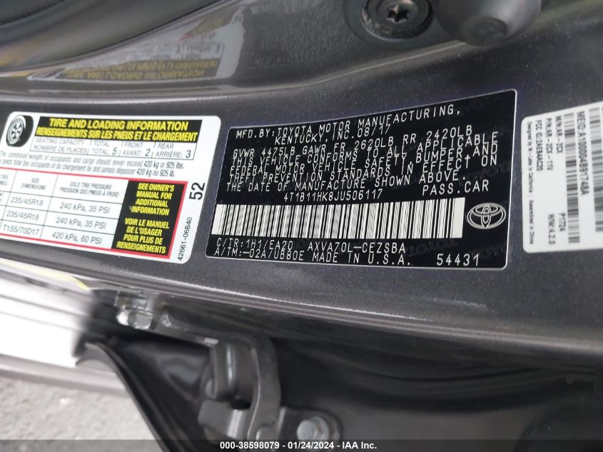2018 TOYOTA CAMRY SE - 4T1B11HK8JU506117