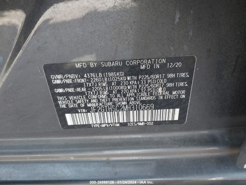 2021 SUBARU CROSSTREK SPORT - JF2GTHSC2MH310669