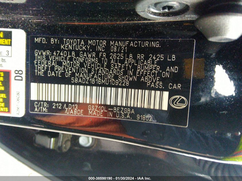 2021 LEXUS ES 350 - 58ADZ1B16MU109228