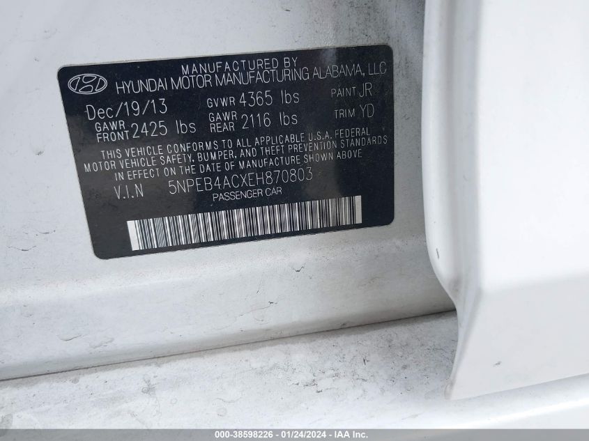 2014 HYUNDAI SONATA GLS - 5NPEB4ACXEH870803