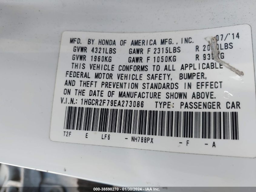 2014 HONDA ACCORD EX - 1HGCR2F79EA273086
