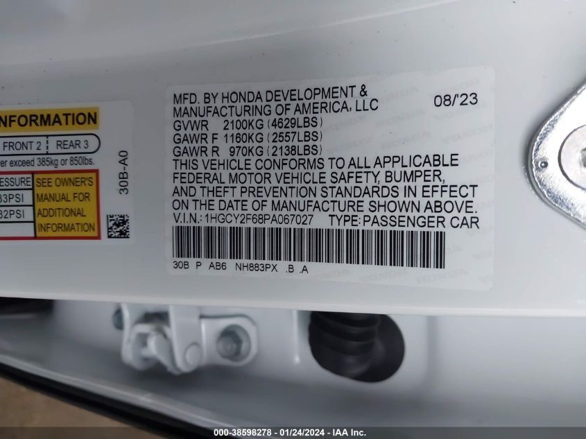 2023 HONDA ACCORD HYBRID EX-L - 1HGCY2F68PA067027